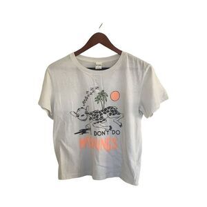 Re/Done 70s Vintage White I Don’t Do Mornings Giraffe Graphic Tee - Size Large